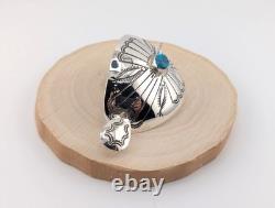 Navajo Hand Stamped Concho Curved Barrette with Turquoise Handmade Hair Pin