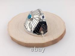 Navajo Hand Stamped Concho Curved Barrette with Turquoise Handmade Hair Pin
