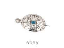 Navajo Hand Stamped Concho Curved Barrette with Turquoise Handmade Hair Pin