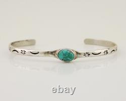 Navajo Hand Stamped Cuff Bracelet Turquoise 925 Silver Native American Artist