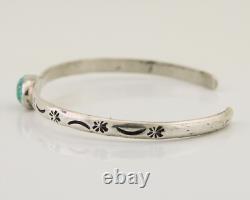 Navajo Hand Stamped Cuff Bracelet Turquoise 925 Silver Native American Artist