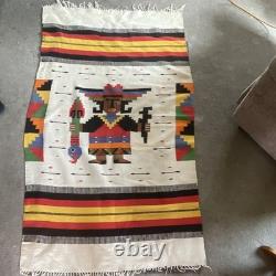 Navajo Handmade Rug Kachina Figure Geometric Multicolor 40x70in Native American