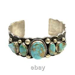 Navajo Handmade Sterling Silver Kingman Turquoise Cuff Bracelet C H