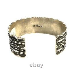 Navajo Handmade Sterling Silver Kingman Turquoise Cuff Bracelet C H