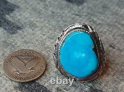 Navajo Handmade Sterling Silver & Morenci Turquoise Ring, size 9