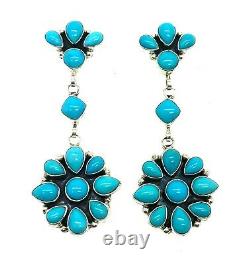 Navajo Handmade Sterling Silver Sleeping Beauty Turquoise Post Earrings