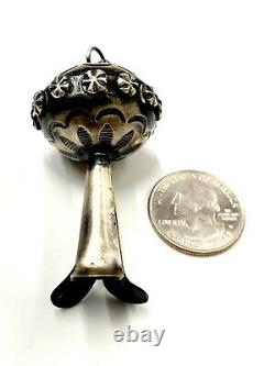 Navajo Handmade Sterling Silver Stamp Squash Blossom Pendant By Tim Yazzie Rare