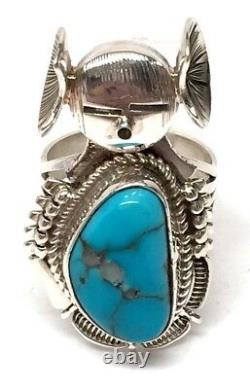 Navajo Handmade Sterling Silver Turquoise Dancer Ring Size 7.5 -Bennie Ration