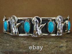 Navajo Indian Jewelry Sterling Silver Turquoise Wolf Bracelet by Running Bear