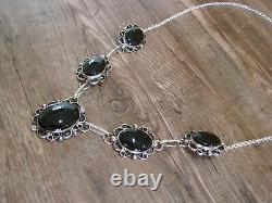 Navajo Indian Nickel Silver & Onyx Link Necklace Signed Cleveland