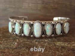 Navajo Indian Sterling Silver White Opal Row Bracelet