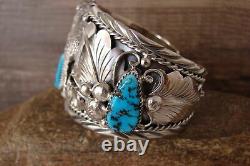 Navajo Indian Turquoise Sterling Silver Wolf Cuff Bracelet Thomas Yazzie
