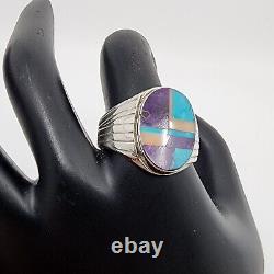 Navajo Inlay Sterling Multi Stone Inlay Mens Ring Size 11.5 Native American NOS