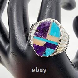 Navajo Inlay Sterling Multi Stone Inlay Mens Ring Size 11.5 Native American NOS