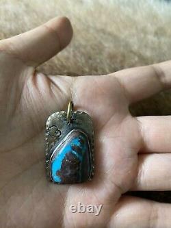 Navajo Jewelry 999 Silver Bisbee Turquoise Pendant