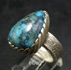 Navajo KELSEY JIMMIE Tufa Cast Sterl Silver TURQUOISE RING SZ 8.75 CORAL Cab