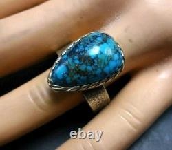Navajo KELSEY JIMMIE Tufa Cast Sterl Silver TURQUOISE RING SZ 8.75 CORAL Cab