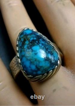 Navajo KELSEY JIMMIE Tufa Cast Sterl Silver TURQUOISE RING SZ 8.75 CORAL Cab