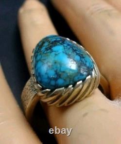 Navajo KELSEY JIMMIE Tufa Cast Sterl Silver TURQUOISE RING SZ 8.75 CORAL Cab