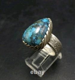 Navajo KELSEY JIMMIE Tufa Cast Sterl Silver TURQUOISE RING SZ 8.75 CORAL Cab