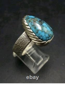 Navajo KELSEY JIMMIE Tufa Cast Sterl Silver TURQUOISE RING SZ 8.75 CORAL Cab