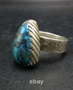 Navajo KELSEY JIMMIE Tufa Cast Sterl Silver TURQUOISE RING SZ 8.75 CORAL Cab