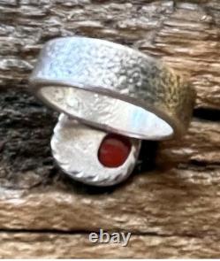 Navajo KELSEY JIMMIE Tufa Cast Sterl Silver TURQUOISE RING SZ 8.75 CORAL Cab
