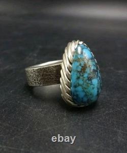 Navajo KELSEY JIMMIE Tufa Cast Sterl Silver TURQUOISE RING SZ 8.75 CORAL Cab