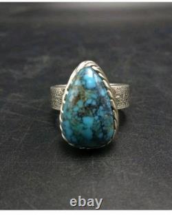 Navajo KELSEY JIMMIE Tufa Cast Sterl Silver TURQUOISE RING SZ 8.75 CORAL Cab