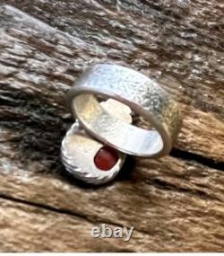 Navajo KELSEY JIMMIE Tufa Cast Sterl Silver TURQUOISE RING SZ 8.75 CORAL Cab