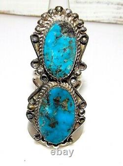 Navajo Kingman Turquoise Statement Ring Sz 8 Sterling Silver Native American