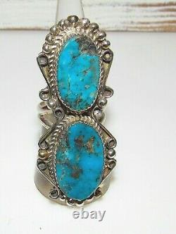 Navajo Kingman Turquoise Statement Ring Sz 8 Sterling Silver Native American