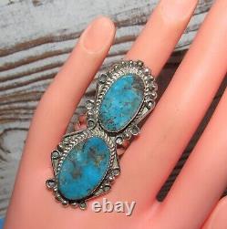 Navajo Kingman Turquoise Statement Ring Sz 8 Sterling Silver Native American