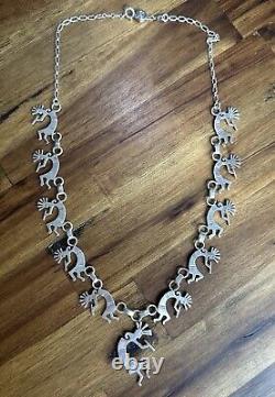 Navajo Kokopelli Native American Sterling Silver 24 Necklace With Earrings