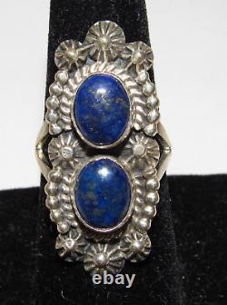 Navajo Lapis Ring Sz 8.5 Sterling Silver Native American Signed