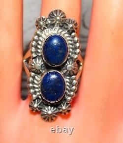 Navajo Lapis Ring Sz 8.5 Sterling Silver Native American Signed