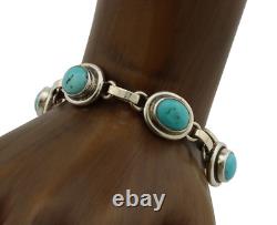 Navajo Link Bracelet 925 Silver Kingman Turquoise Native American Artist C. 80's