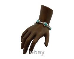 Navajo Link Bracelet 925 Silver Kingman Turquoise Native American Artist C. 80's