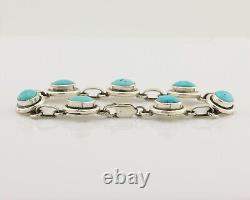 Navajo Link Bracelet 925 Silver Kingman Turquoise Native American Artist C. 80's