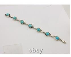 Navajo Link Bracelet 925 Silver Kingman Turquoise Native American Artist C. 80's