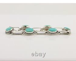 Navajo Link Bracelet 925 Silver Kingman Turquoise Native American Artist C. 80's