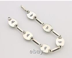 Navajo Link Bracelet 925 Silver Kingman Turquoise Native American Artist C. 80's