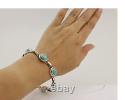 Navajo Link Bracelet 925 Silver Kingman Turquoise Native American Artist C. 80's