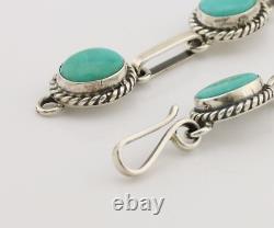 Navajo Link Bracelet 925 Silver Kingman Turquoise Native American Artist C. 80's