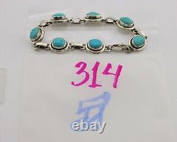 Navajo Link Bracelet 925 Silver Kingman Turquoise Native American Artist C. 80's