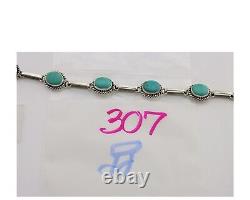 Navajo Link Bracelet 925 Silver Kingman Turquoise Native American Artist C. 80's