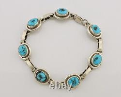 Navajo Link Bracelet 925 Silver Sleeping Beauty Turquoise Native American C80s