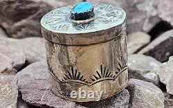 Navajo Made Native American Sterling Silver & Turquoise Poison Pill Container