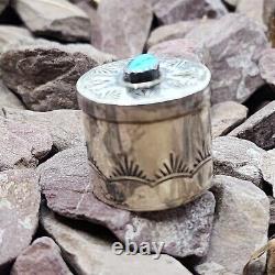 Navajo Made Native American Sterling Silver & Turquoise Poison Pill Container