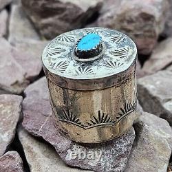 Navajo Made Native American Sterling Silver & Turquoise Poison Pill Container